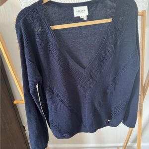 Sezane Deep Blue V-Neck Sweater